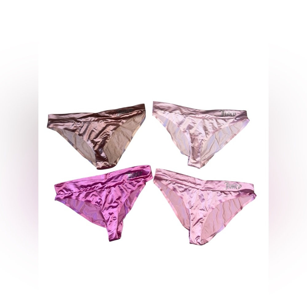 Juicy Couture Satin Bikini Panties 4 Pack Pink Rose Gold Size Small Women's